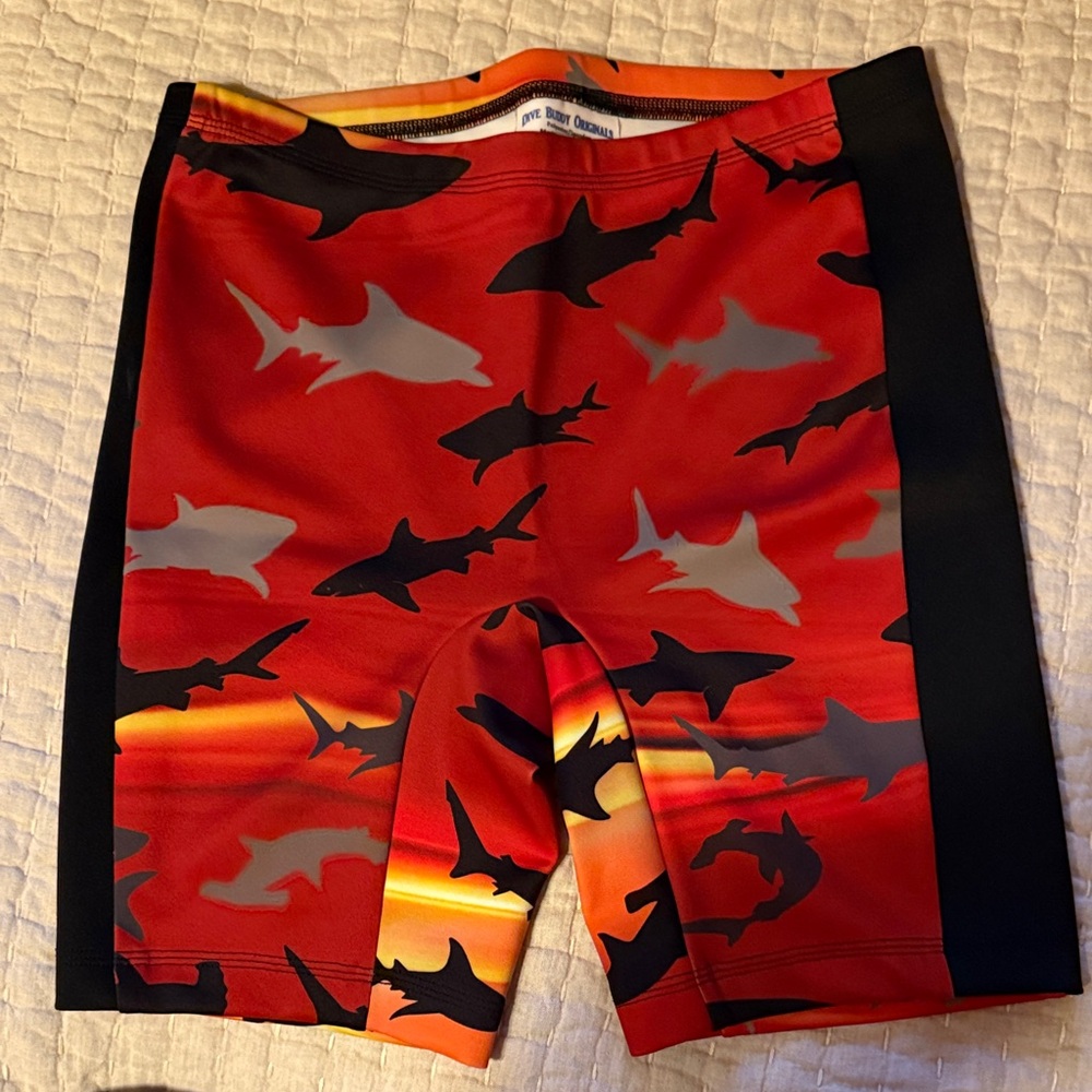 Red Shark Print Dive Shorts
